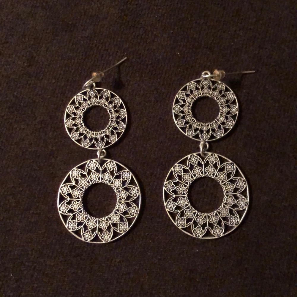 Silver Circle Drop Earrings